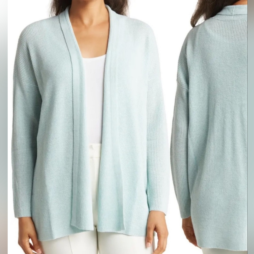 Eileen Fisher Merino Wool Open Front Cardigan Sweater